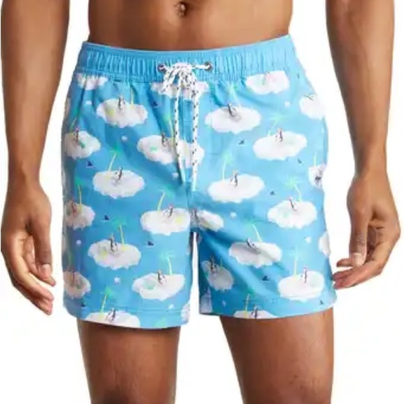 Party Pants Chillin Penguins Tropical USA Swim Trunks M - Picture 2 of 8